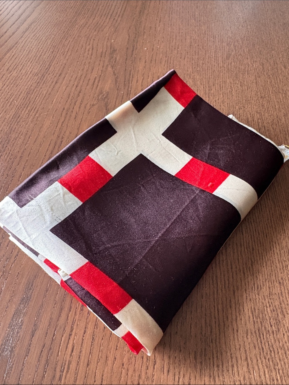 JANINE - Silky 70s Geometric Print Scarf in Red, Brown & Cream - Designer Style - Picture 6 of 6